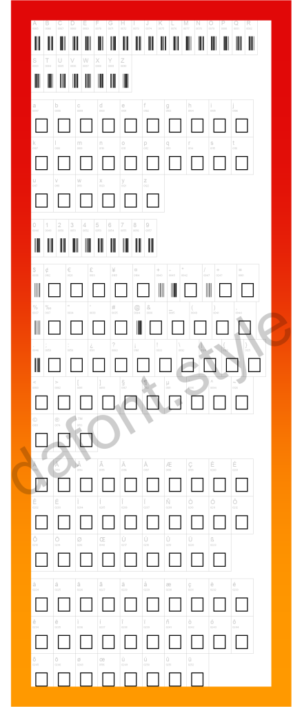 Code 39 font letter style preview