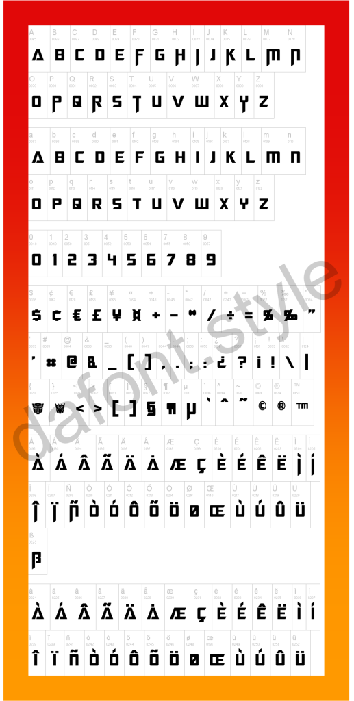 Megatron Font letter style preview