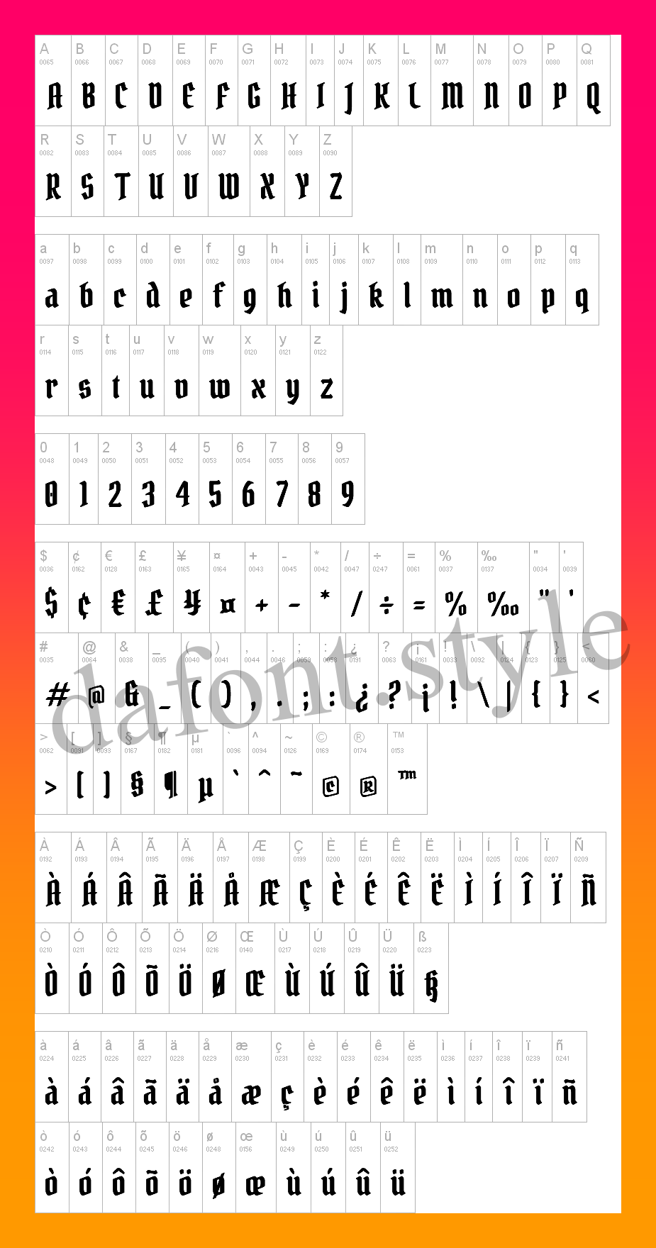 Pirata One Font letter style preview