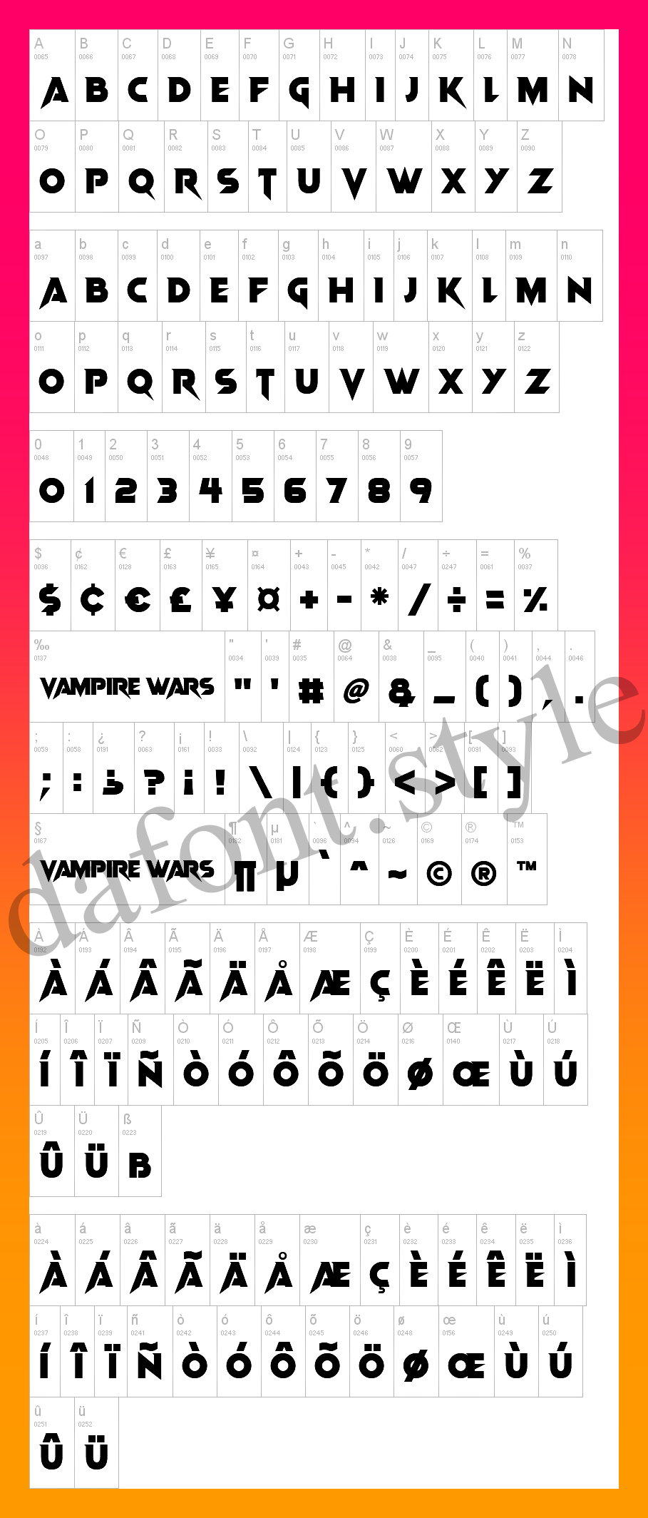 Vampire Wars Font letter style preview