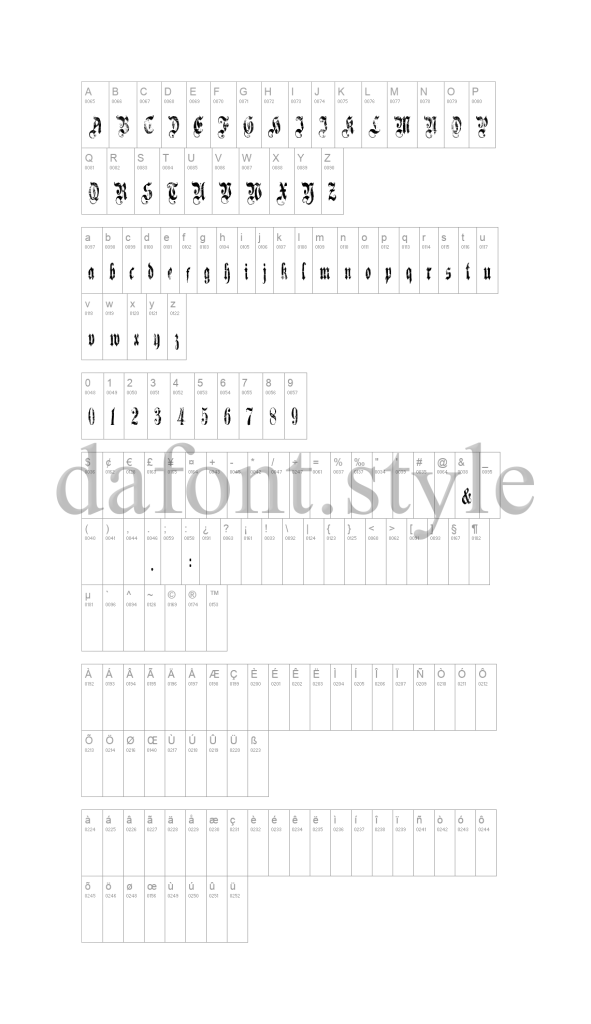 A Gothique Time font letter style preview