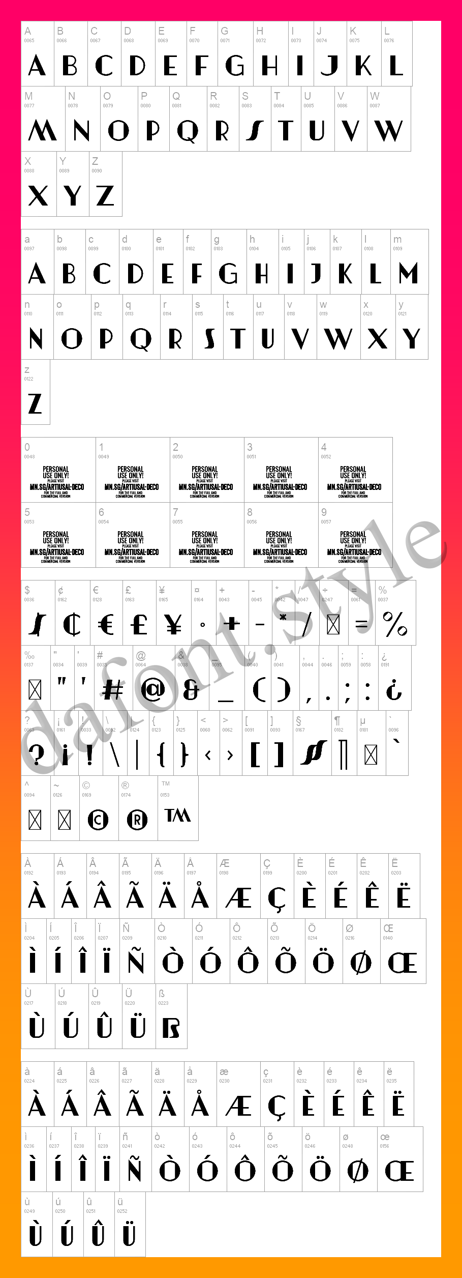 Artisual Deco Font letter style preview