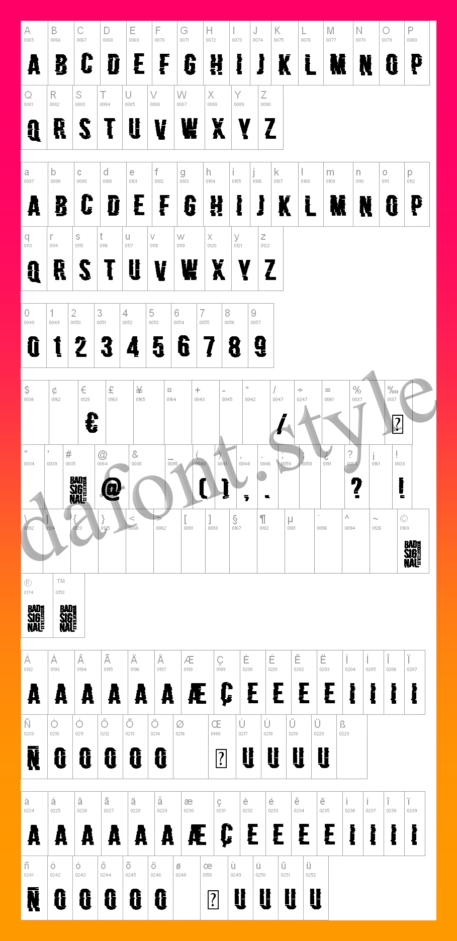 Bad Signal Font letter style preview