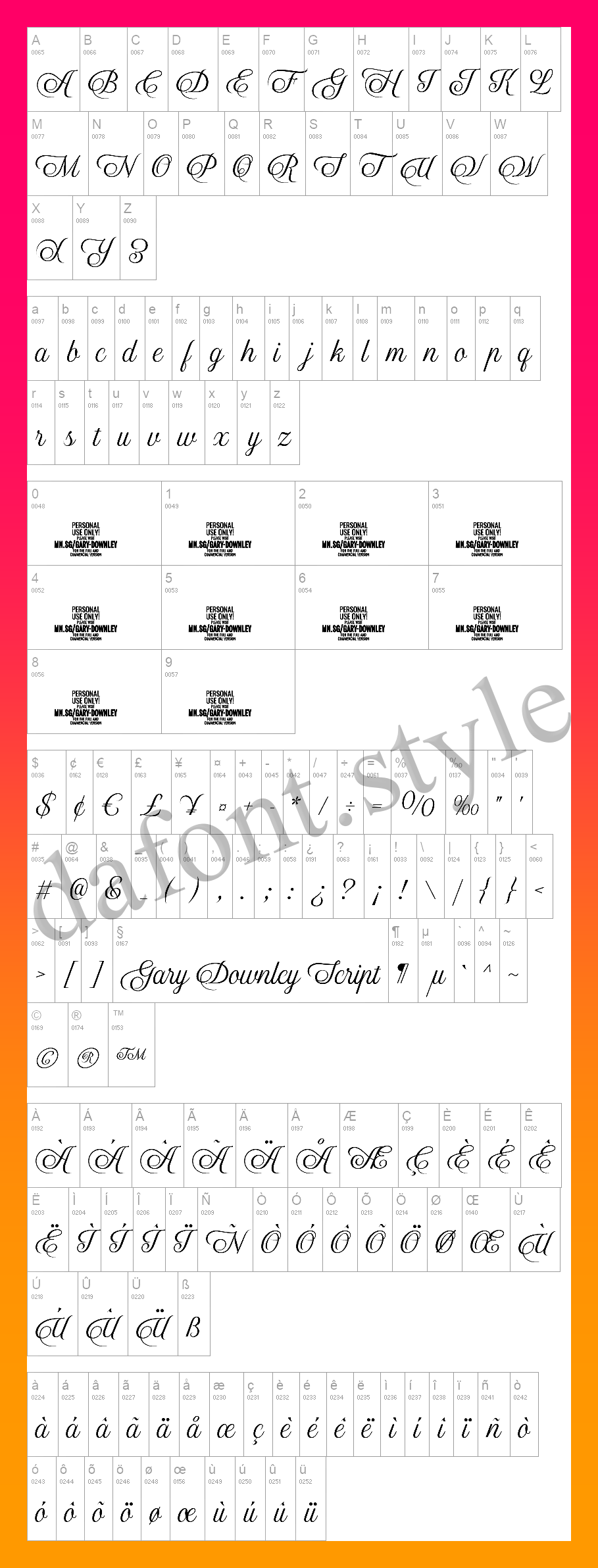 Gary Downley Script Font letter style preview