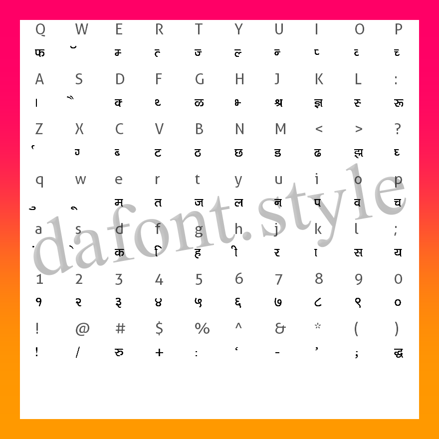 Kruti Dev  marathi 714 font letter style preview