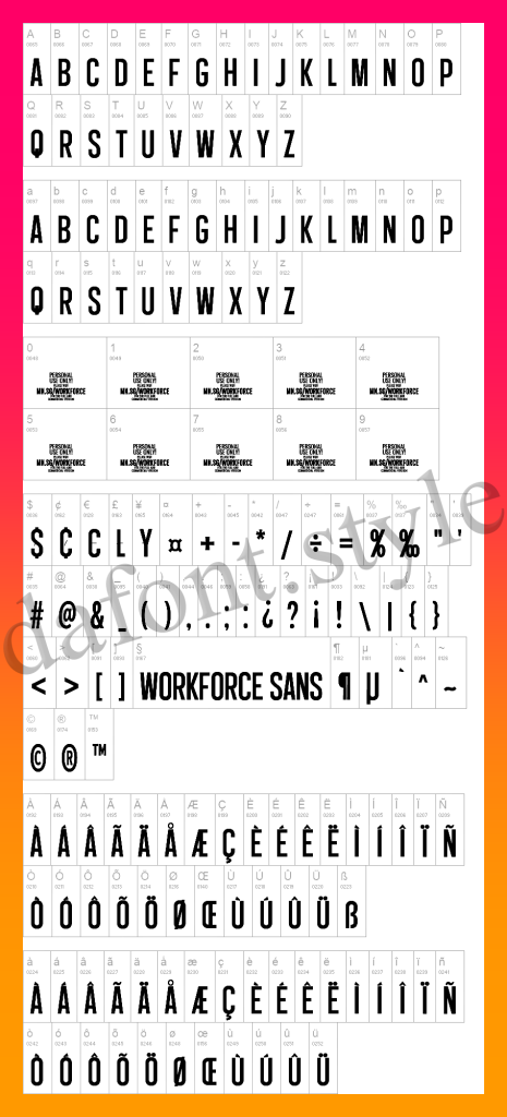 Workforce Sans Font letter style preview